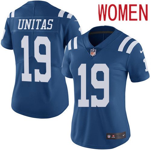 Women Indianapolis Colts #19 Johnny Unitas Nike Royal Blue Rush Limited NFL Jersey